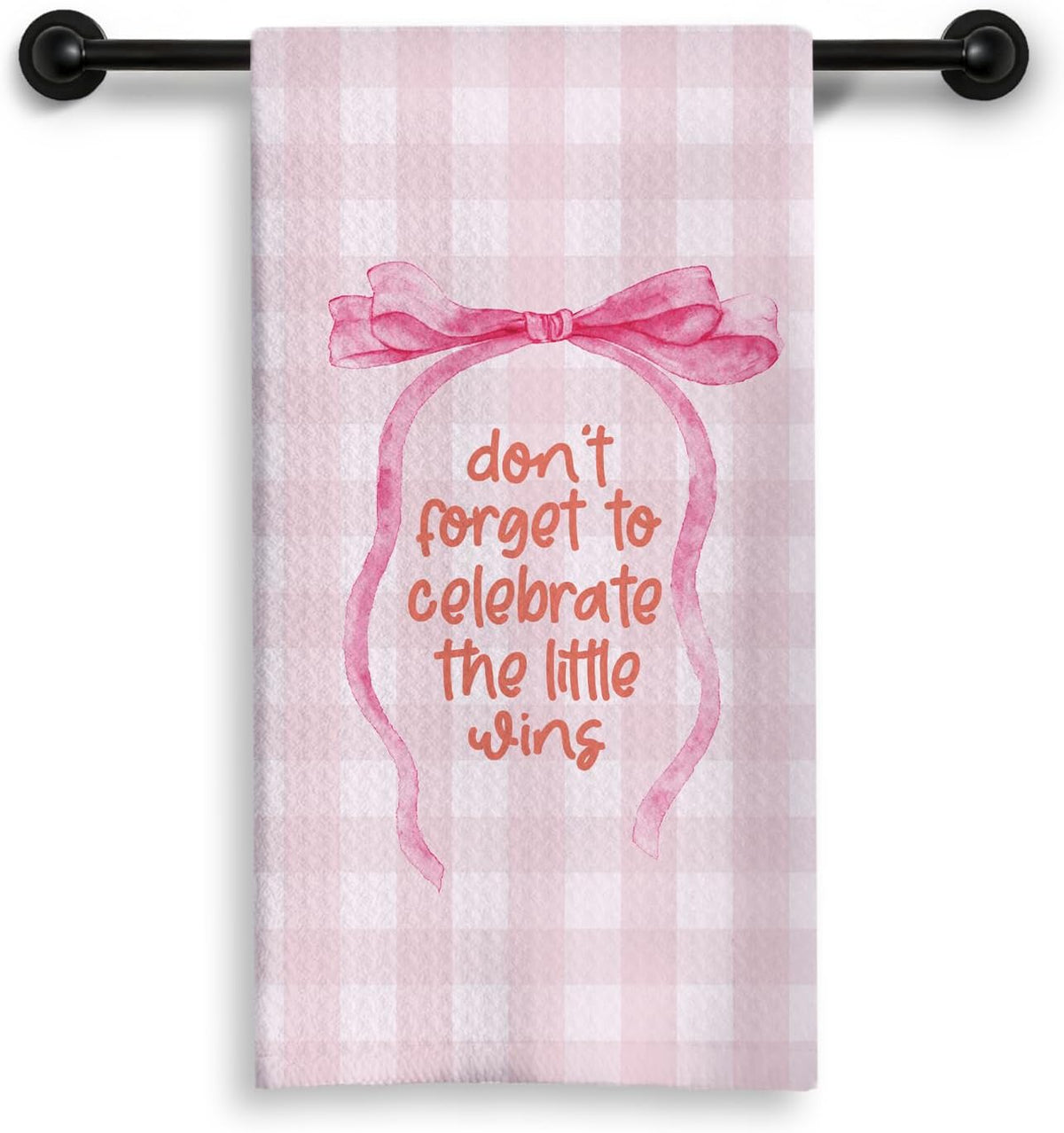 Pink Coquette Bow Inspirational Kitchen Dish Towels, Positive Affirmation Gifts for Women, Pink and White Gingham Check Decorative Hand Tea Towels for Kitchen Bathroom, 16x24 Inch