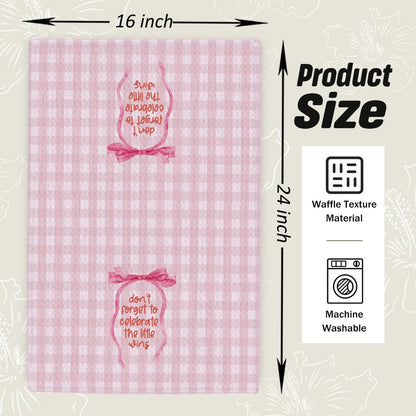 Pink Coquette Bow Inspirational Kitchen Dish Towels, Positive Affirmation Gifts for Women, Pink and White Gingham Check Decorative Hand Tea Towels for Kitchen Bathroom, 16x24 Inch