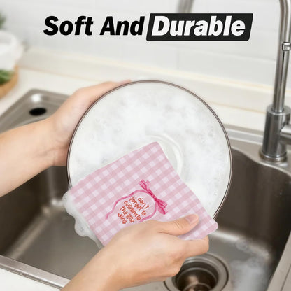 Pink Coquette Bow Inspirational Kitchen Dish Towels, Positive Affirmation Gifts for Women, Pink and White Gingham Check Decorative Hand Tea Towels for Kitchen Bathroom, 16x24 Inch