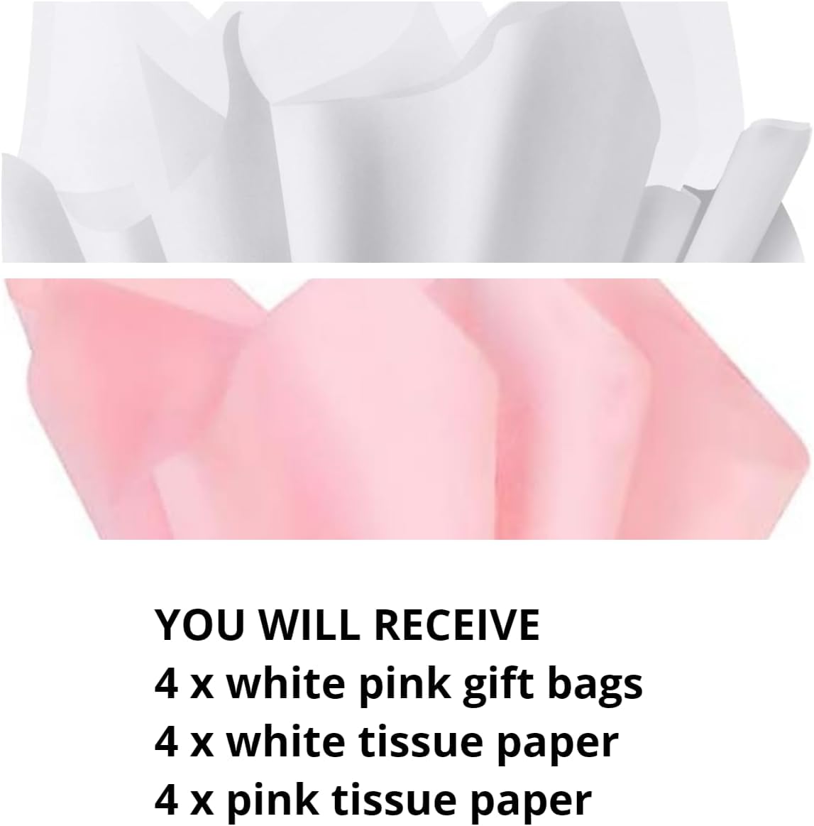 Mini Pink & White Gift Bags with Tissue Paper, 4 PK, 6.3x4.7x2.2 IN