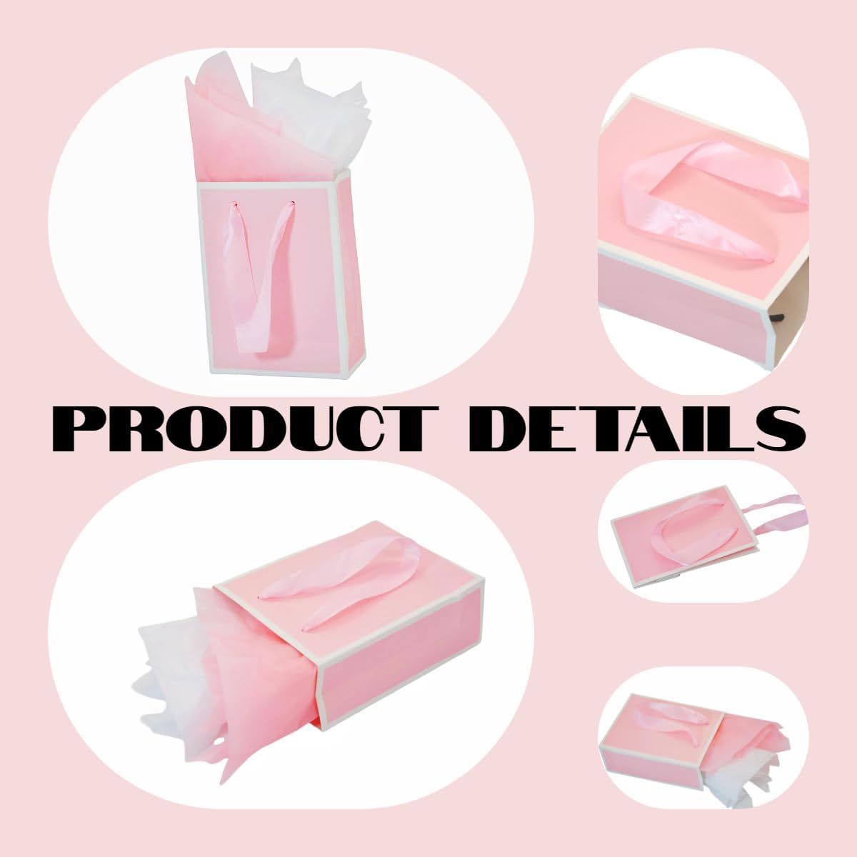 Mini Pink & White Gift Bags with Tissue Paper, 4 PK, 6.3x4.7x2.2 IN