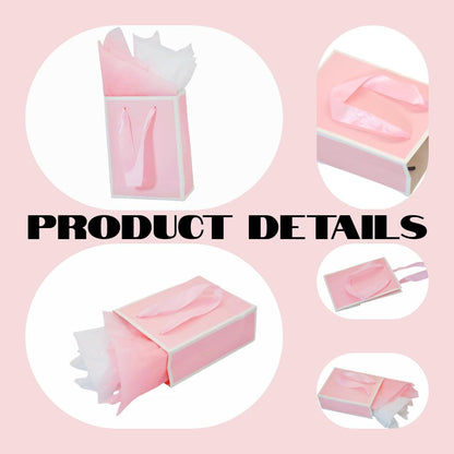 Mini Pink & White Gift Bags with Tissue Paper, 4 PK, 6.3x4.7x2.2 IN