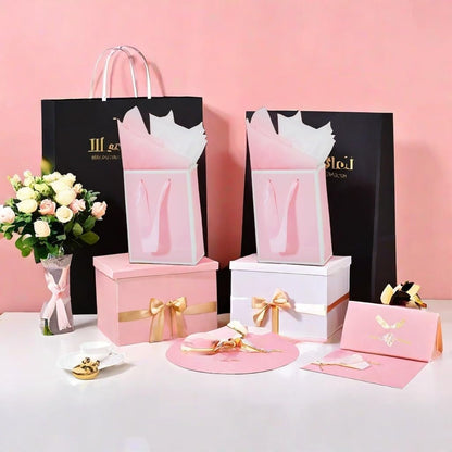 Mini Pink & White Gift Bags with Tissue Paper, 4 PK, 6.3x4.7x2.2 IN
