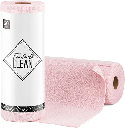 Microfiber Cleaning Cloth Roll- 30 Sheets, 12" x 12" (Pink)