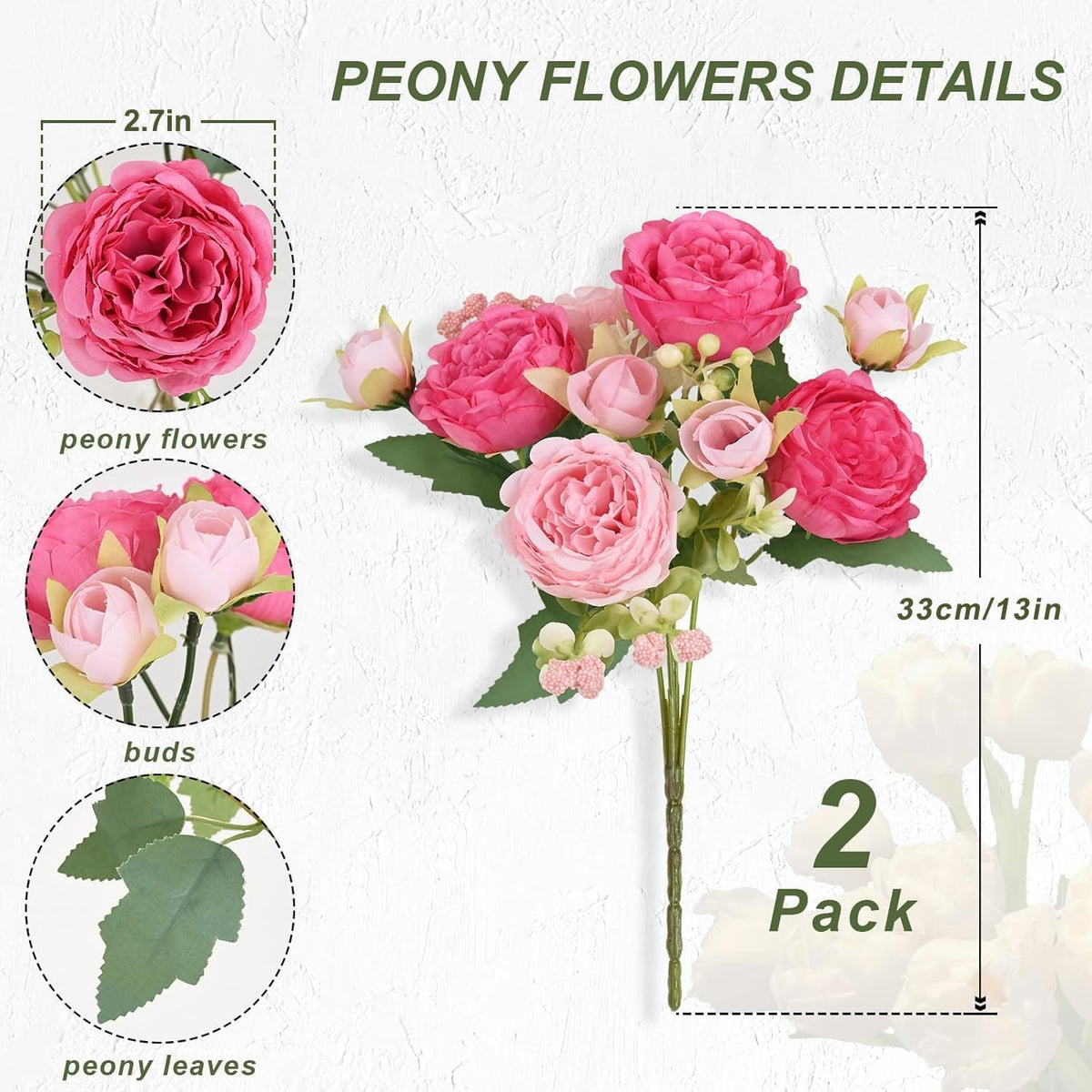 2 Packs Peonies Artificial Flowers, Mixed Pink Artificial Peonies, Silk Peonies Flowers Fake Peonies Artificial Flowers Peonies Bouquet for Centerpiece Table Wedding Party Home Decor