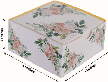 Efavormart 25 Pack White Pink Peony Flowers Print Paper Gift Boxes with Gold Edge, Cardstock Party Shower Candy Favor Boxes - 4"x4"x2"