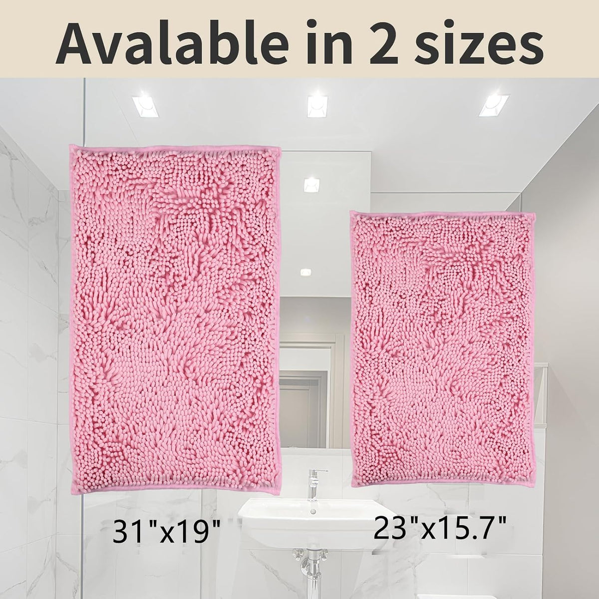 ZiYiJuan Bathroom Rugs, Super Absorbent Luxury Shaggy Chenille Bath Mats, Pink 17x24_20x32