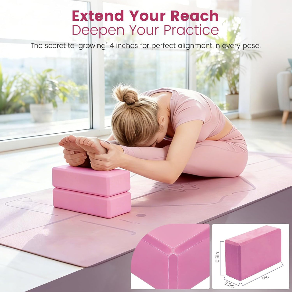 Foldable Non-Slip Yoga Mat and Blocks Set for Women, 9-Pcs Yoga Starter Kit