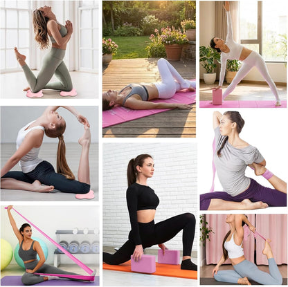 Foldable Non-Slip Yoga Mat and Blocks Set for Women, 9-Pcs Yoga Starter Kit