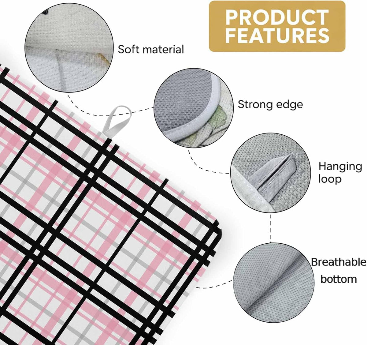 Dish Drying Mat Pink Buffalo Plaid Kitchen Counter Drying Pad for Dishes Glasses Cups and Cookware Black Check Stripe Absorbent Dish Drying Mat Machine Washable Kitchen Accessories 2 Pack 16" x 18"