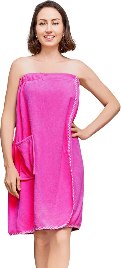 Women Bath Wrap Towel Robe after Shower Knee Length Spa Towels for Body Adjustable Snap Closure