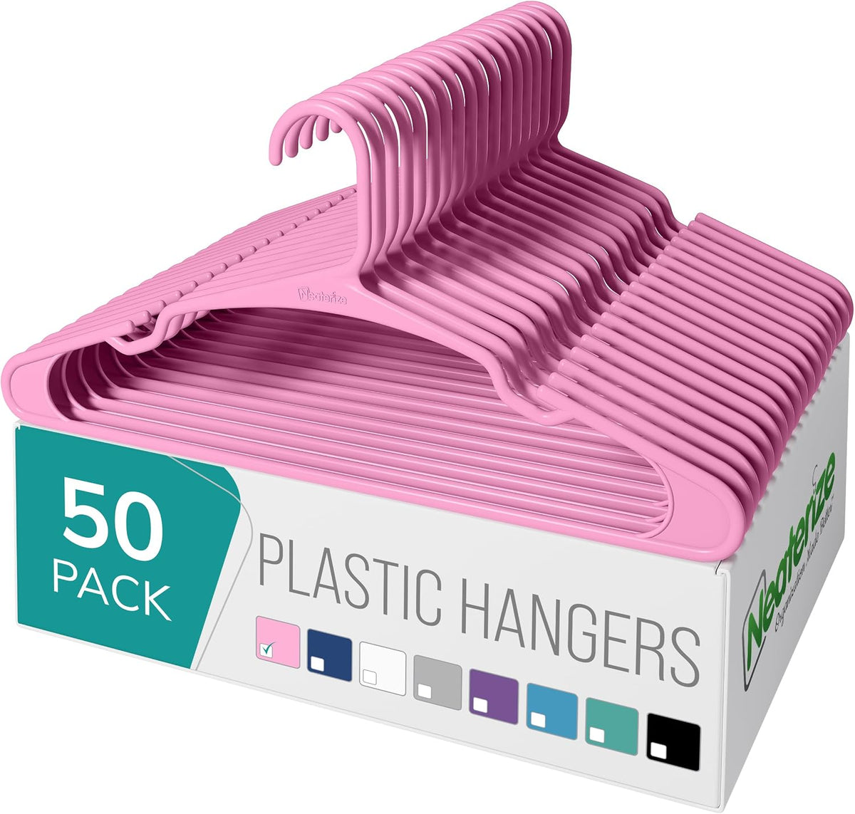 Clothes Hangers Plastic 50 Pack for Adults - Plastic Hangers, The Perfect Coat Hanger and Space Saving Clothes Hangers for Closet, Percheros Ganchos para Colgar Ropa Hangars - Pink Hangers