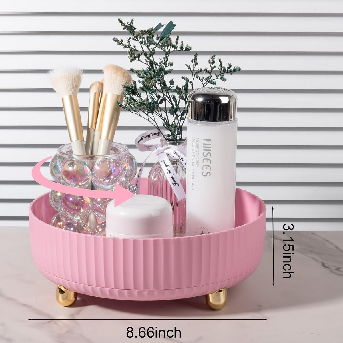 360 Rotating Makeup Perfume Organizer Skincare Tray, Small Pink