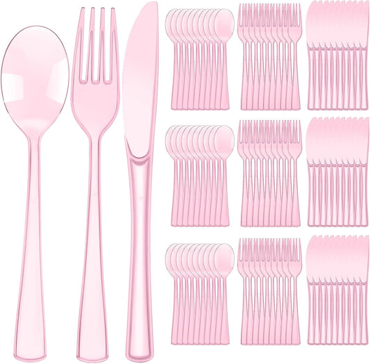 150 Pcs Pink Disposable Cutlery Set, Plastic Silverware Set