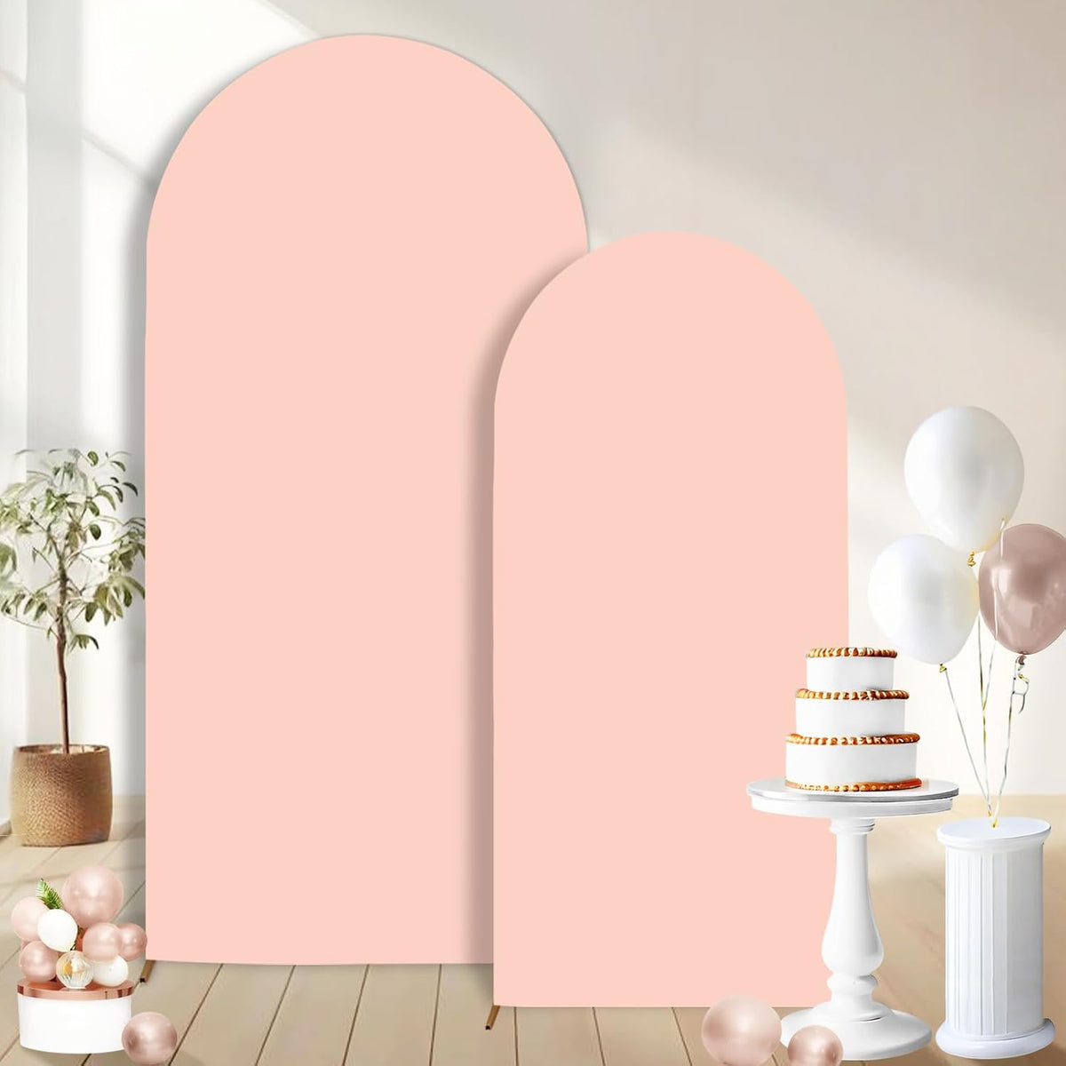 Peach Pink Arch Backdrop Covers Set of 2(7.2Ft, 6Ft), Spandex Fitted Chiara Arch Stand Covers Backdrops for Wedding Baby Shower Birthday Graduation Photo Booth Props(Only Cover)