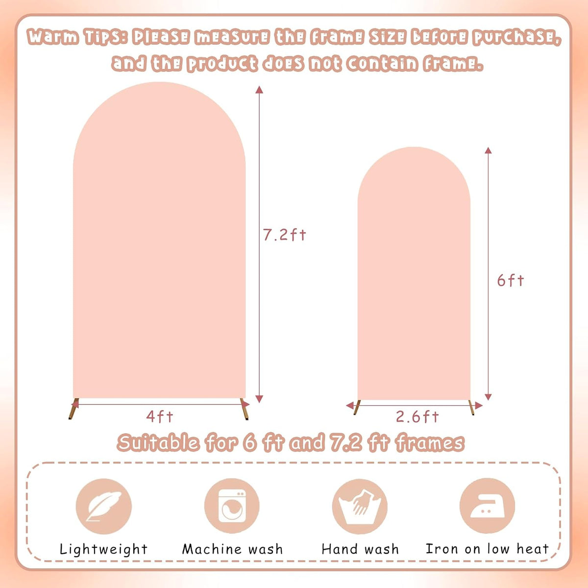 Peach Pink Arch Backdrop Covers Set of 2(7.2Ft, 6Ft), Spandex Fitted Chiara Arch Stand Covers Backdrops for Wedding Baby Shower Birthday Graduation Photo Booth Props(Only Cover)
