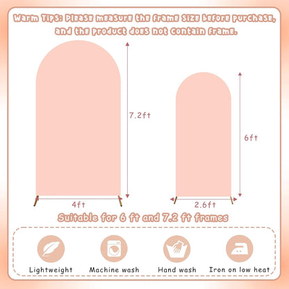 Peach Pink Arch Backdrop Covers Set of 2(7.2Ft, 6Ft), Spandex Fitted Chiara Arch Stand Covers Backdrops for Wedding Baby Shower Birthday Graduation Photo Booth Props(Only Cover)