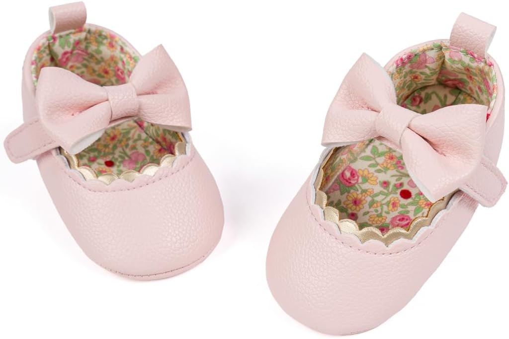 Newborn Baby Girls Dress Shoes Infant Bowknot Soft Sole Mary Jane Moccasins Baptism Christening Crib Shoes Wedding Princess Flats