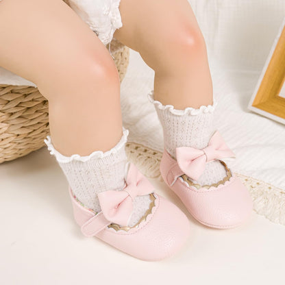 Newborn Baby Girls Dress Shoes Infant Bowknot Soft Sole Mary Jane Moccasins Baptism Christening Crib Shoes Wedding Princess Flats