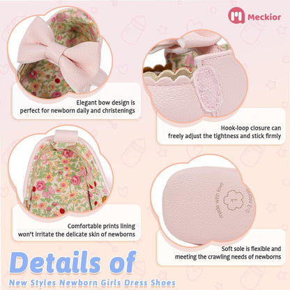 Newborn Baby Girls Dress Shoes Infant Bowknot Soft Sole Mary Jane Moccasins Baptism Christening Crib Shoes Wedding Princess Flats