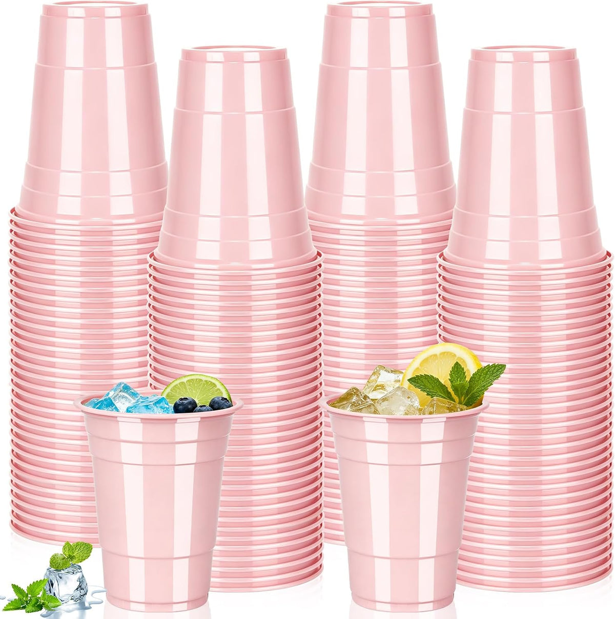 50 Pack 16oz Light Pink Plastic Cups, Party Cups for Weddings, Easter, Spring Celebrations, Mother's Day & Party Supplies