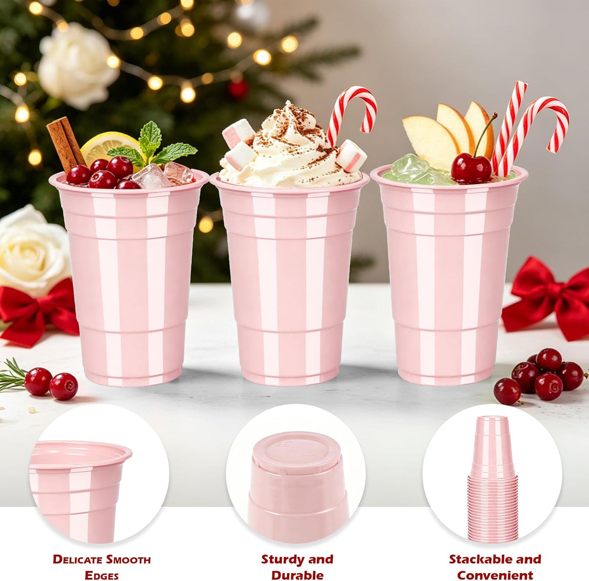 50 Pack 16oz Light Pink Plastic Cups, Party Cups for Weddings, Easter, Spring Celebrations, Mother's Day & Party Supplies