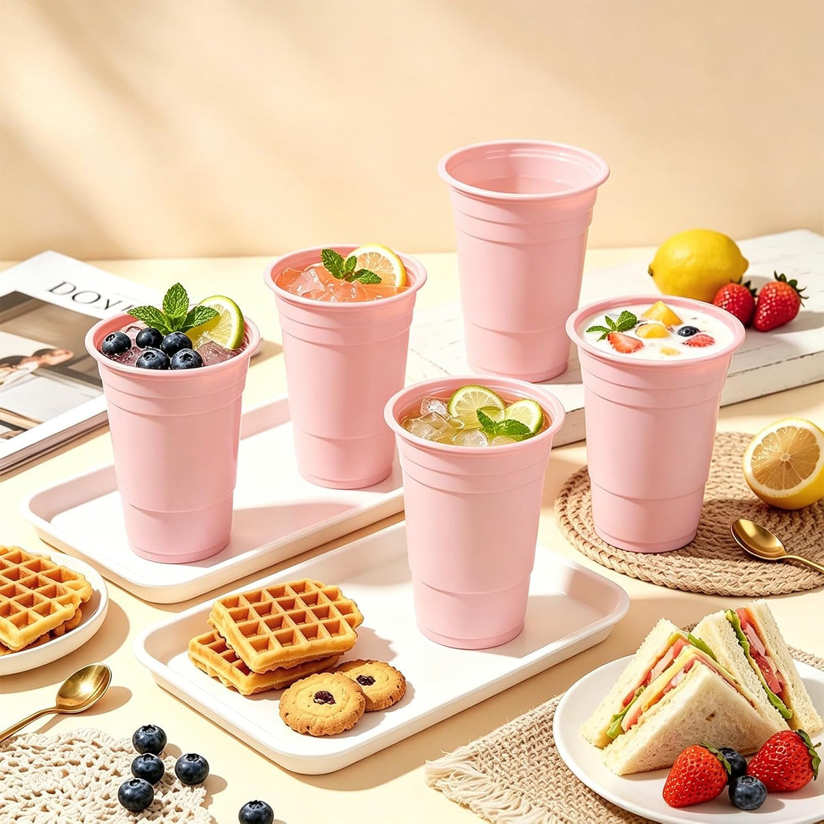 50 Pack 16oz Light Pink Plastic Cups, Party Cups for Weddings, Easter, Spring Celebrations, Mother's Day & Party Supplies