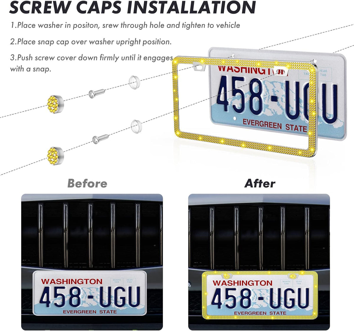 2 Pack License Plate Frame Include 1 Silicone License Plate Frame and 1 Crystal License Plate Cover with Rhinestone Crystal Diamond Screw Set Car Bling License Plate Frames (Pink + White)