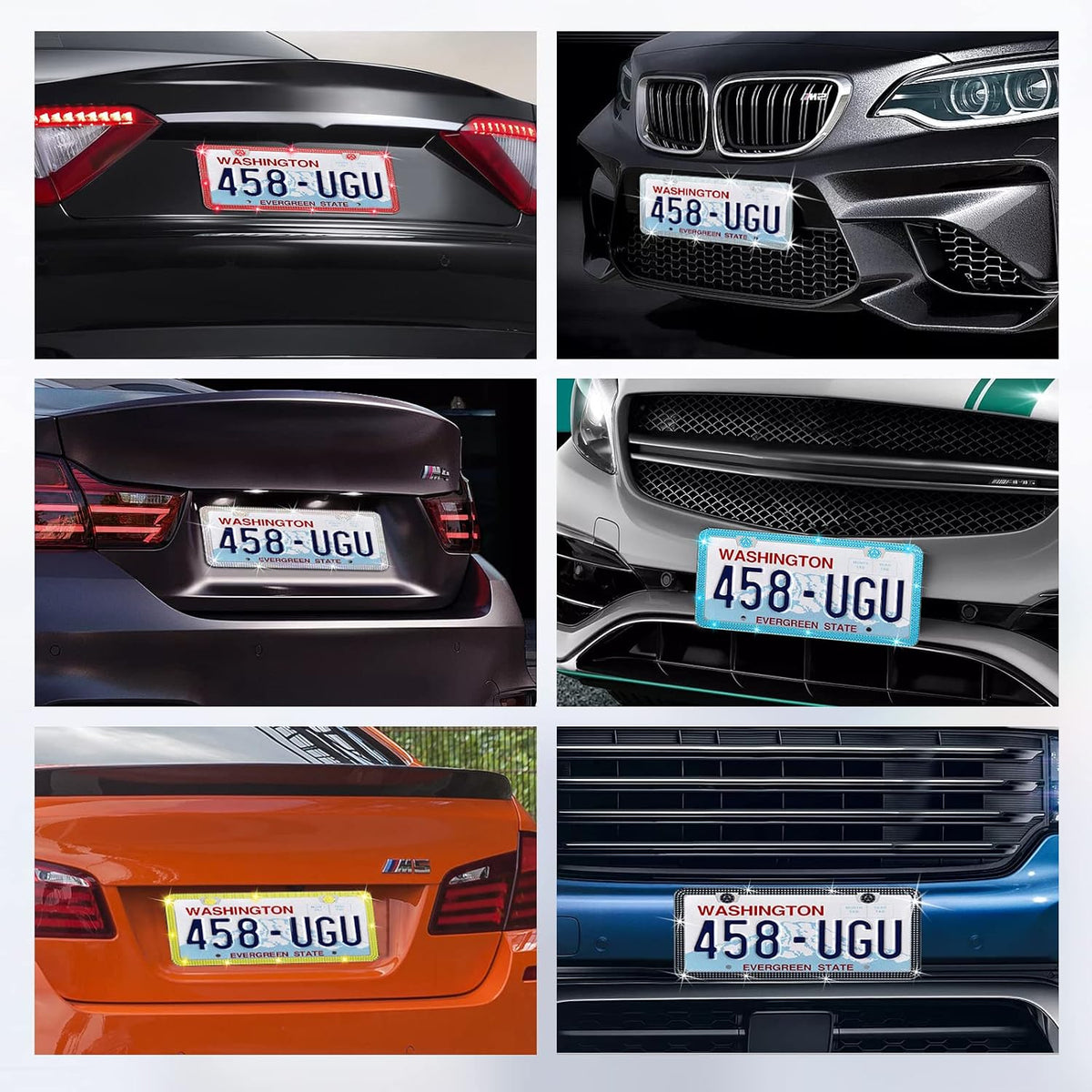 2 Pack License Plate Frame Include 1 Silicone License Plate Frame and 1 Crystal License Plate Cover with Rhinestone Crystal Diamond Screw Set Car Bling License Plate Frames (Pink + White)