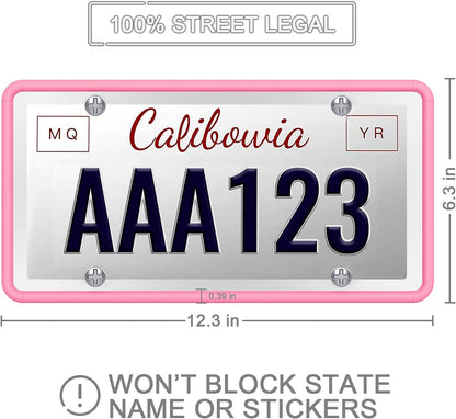 2 Pack License Plate Frame Include 1 Silicone License Plate Frame and 1 Crystal License Plate Cover with Rhinestone Crystal Diamond Screw Set Car Bling License Plate Frames (Pink + White)