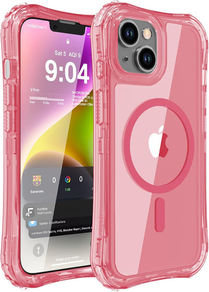 Magnetic Clear for iPhone 13 Case,iPhone 14 Case,[Compatible with MagSafe][Military Grade Drop Protection] Transparent Full Body Shockproof Protective Phone Case-Peach Pink