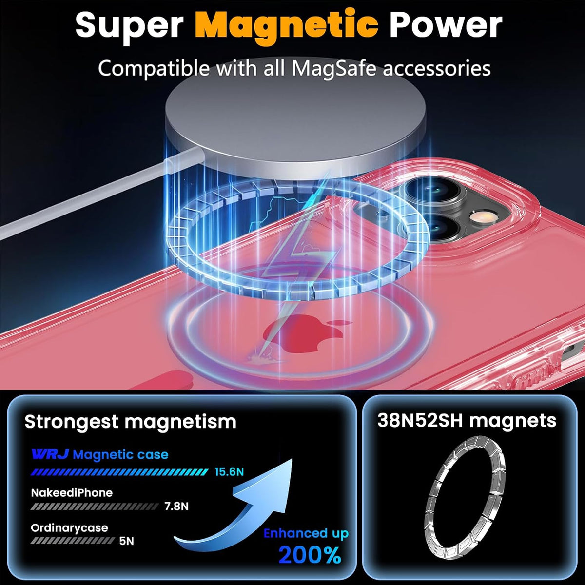 Magnetic Clear for iPhone 13 Case,iPhone 14 Case,[Compatible with MagSafe][Military Grade Drop Protection] Transparent Full Body Shockproof Protective Phone Case-Peach Pink