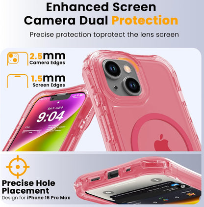 Magnetic Clear for iPhone 13 Case,iPhone 14 Case,[Compatible with MagSafe][Military Grade Drop Protection] Transparent Full Body Shockproof Protective Phone Case-Peach Pink