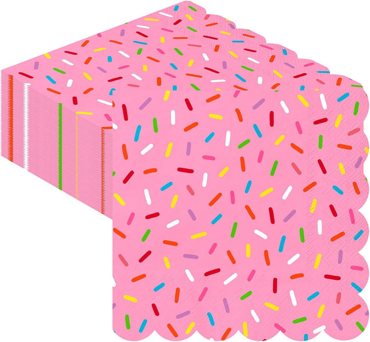 100 Pcs Ice Cream Sprinkle Napkins Scalloped 2 Ply Disposable, Pink