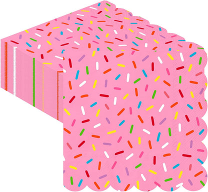 100 Pcs Ice Cream Sprinkle Napkins Scalloped 2 Ply Disposable, Pink