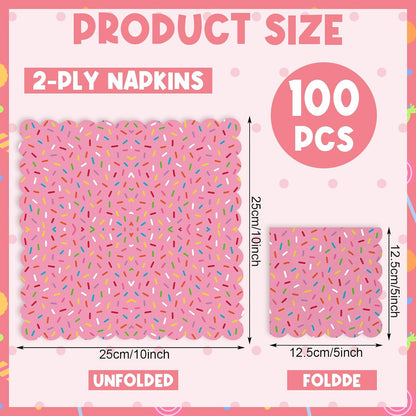 100 Pcs Ice Cream Sprinkle Napkins Scalloped 2 Ply Disposable, Pink