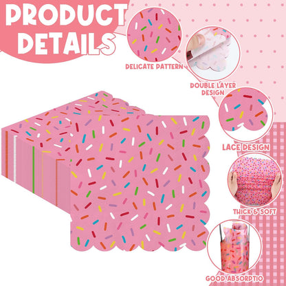 100 Pcs Ice Cream Sprinkle Napkins Scalloped 2 Ply Disposable, Pink