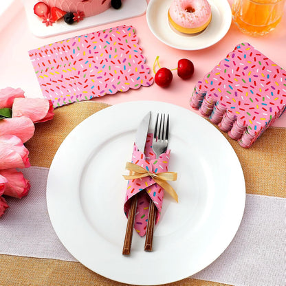 100 Pcs Ice Cream Sprinkle Napkins Scalloped 2 Ply Disposable, Pink
