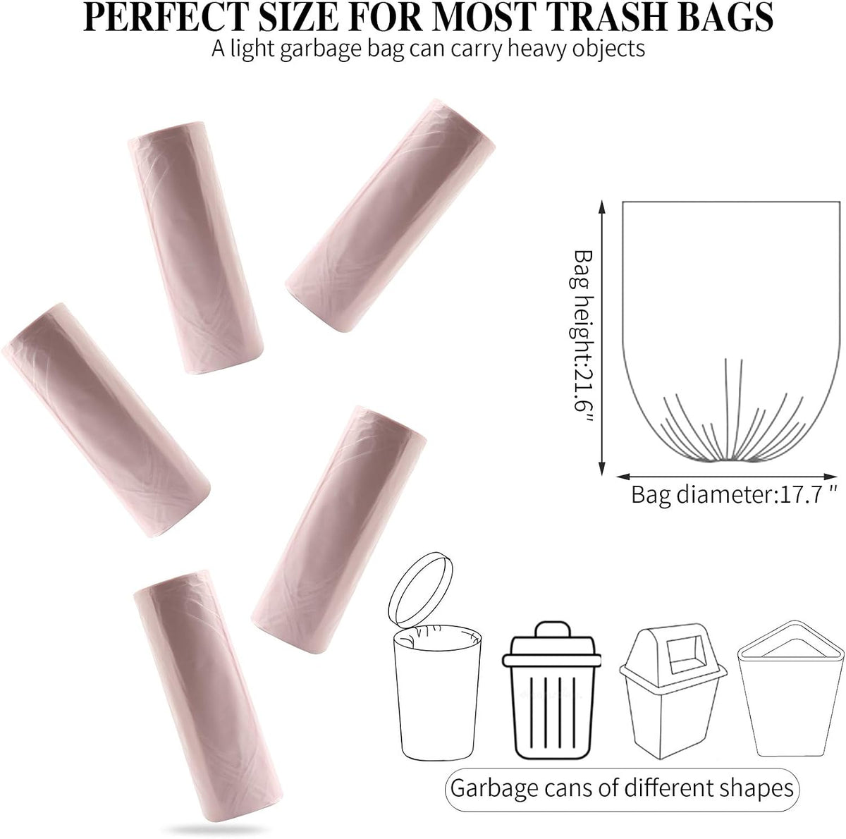 5 Rolls Small Trash Garbage Bags, 4 Gallon 100 Counts (Pink)