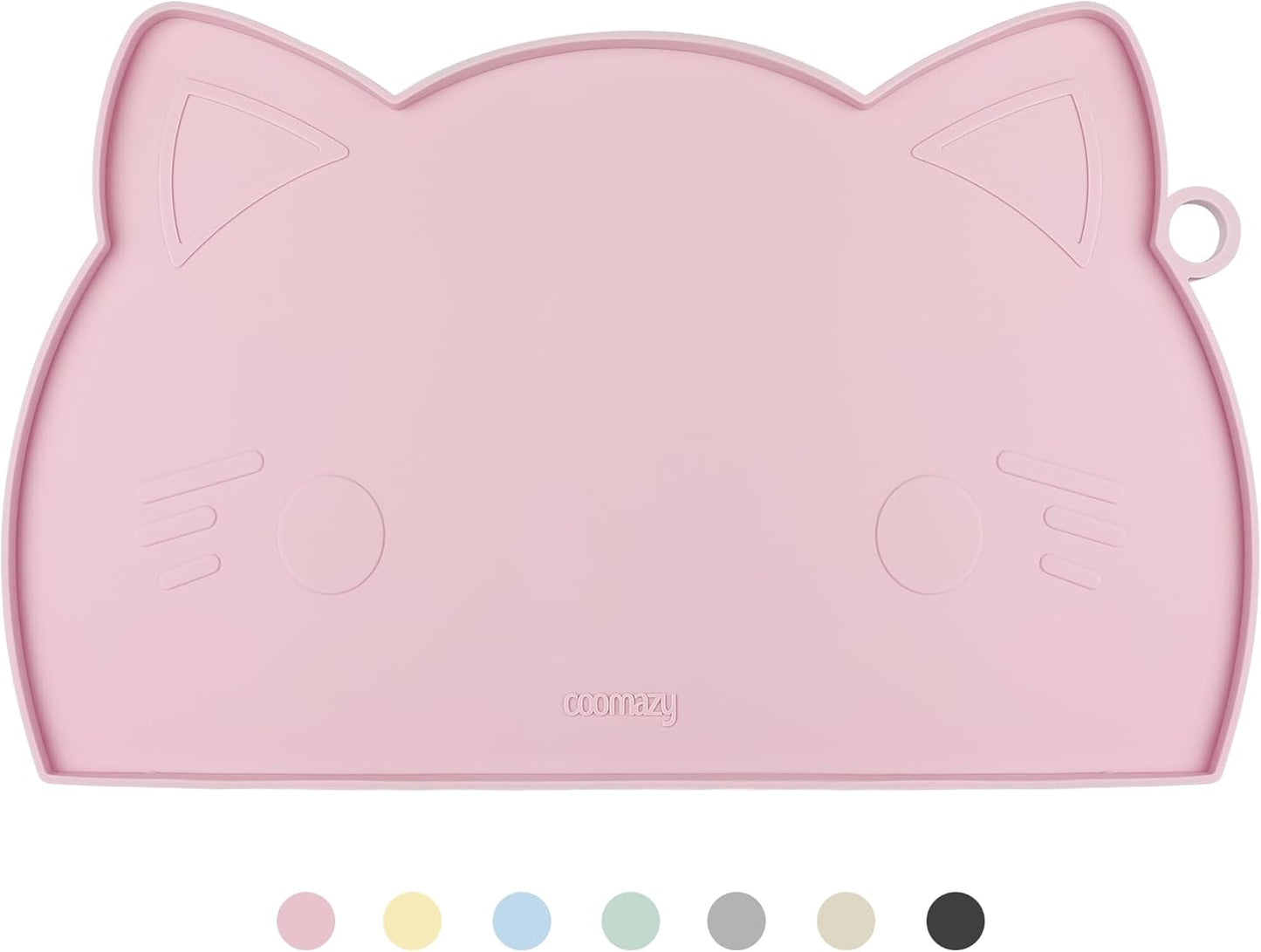 Coomazy Cat Food & Water Mat, Thicker Non-Slip Silicone Mat with Raised Edge (Pink, Medium)