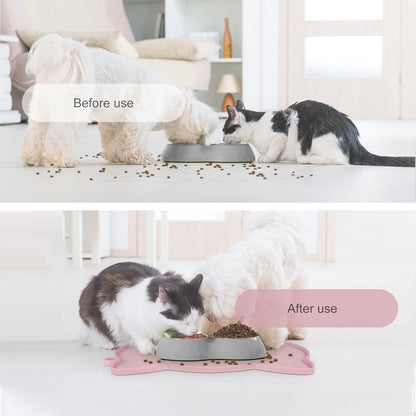 Coomazy Cat Food & Water Mat, Thicker Non-Slip Silicone Mat with Raised Edge (Pink, Medium)