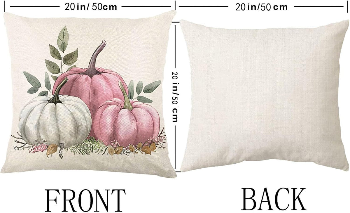 Pink Pumpkin Pillow Covers 20x20 Inch Set of 4 Hello Pumpkin Indoor Outdoor Decorative Throw Pillow Cover Farmhouse Autumn Pillow Case Thanksgiving Harvest Bedroom Sofa Cushion Couch Decor