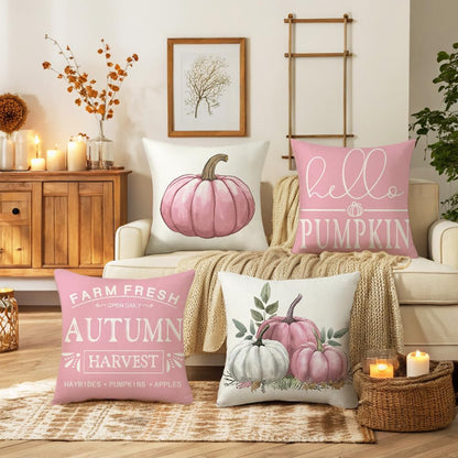 Pink Pumpkin Pillow Covers 20x20 Inch Set of 4 Hello Pumpkin Indoor Outdoor Decorative Throw Pillow Cover Farmhouse Autumn Pillow Case Thanksgiving Harvest Bedroom Sofa Cushion Couch Decor
