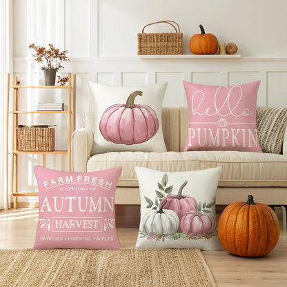 Pink Pumpkin Pillow Covers 20x20 Inch Set of 4 Hello Pumpkin Indoor Outdoor Decorative Throw Pillow Cover Farmhouse Autumn Pillow Case Thanksgiving Harvest Bedroom Sofa Cushion Couch Decor