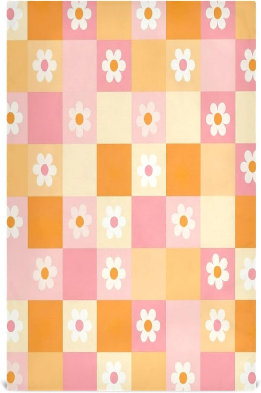 Checkered Grid Pastel Pink Tea Towles, 28x18 Inch Bulk Kitchen Towels Spring, Set of 4