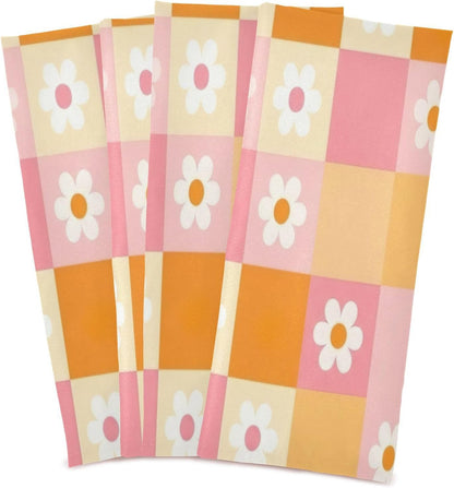 Checkered Grid Pastel Pink Tea Towles, 28x18 Inch Bulk Kitchen Towels Spring, Set of 4