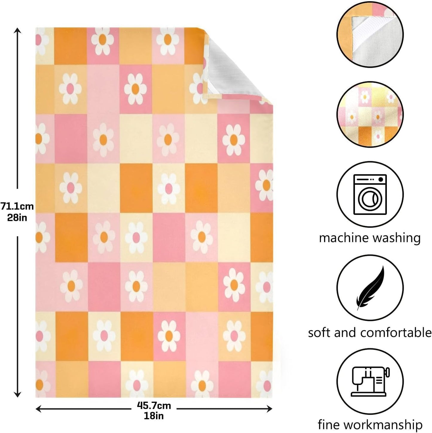 Checkered Grid Pastel Pink Tea Towles, 28x18 Inch Bulk Kitchen Towels Spring, Set of 4
