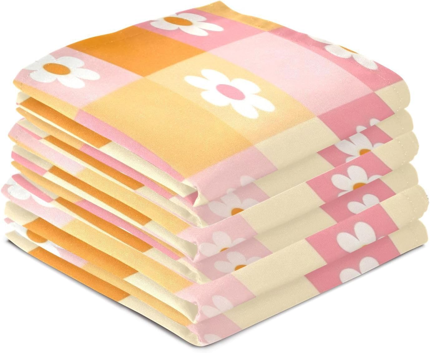 Checkered Grid Pastel Pink Tea Towles, 28x18 Inch Bulk Kitchen Towels Spring, Set of 4