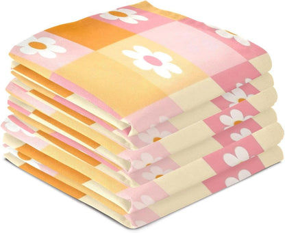 Checkered Grid Pastel Pink Tea Towles, 28x18 Inch Bulk Kitchen Towels Spring, Set of 4