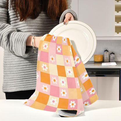 Checkered Grid Pastel Pink Tea Towles, 28x18 Inch Bulk Kitchen Towels Spring, Set of 4